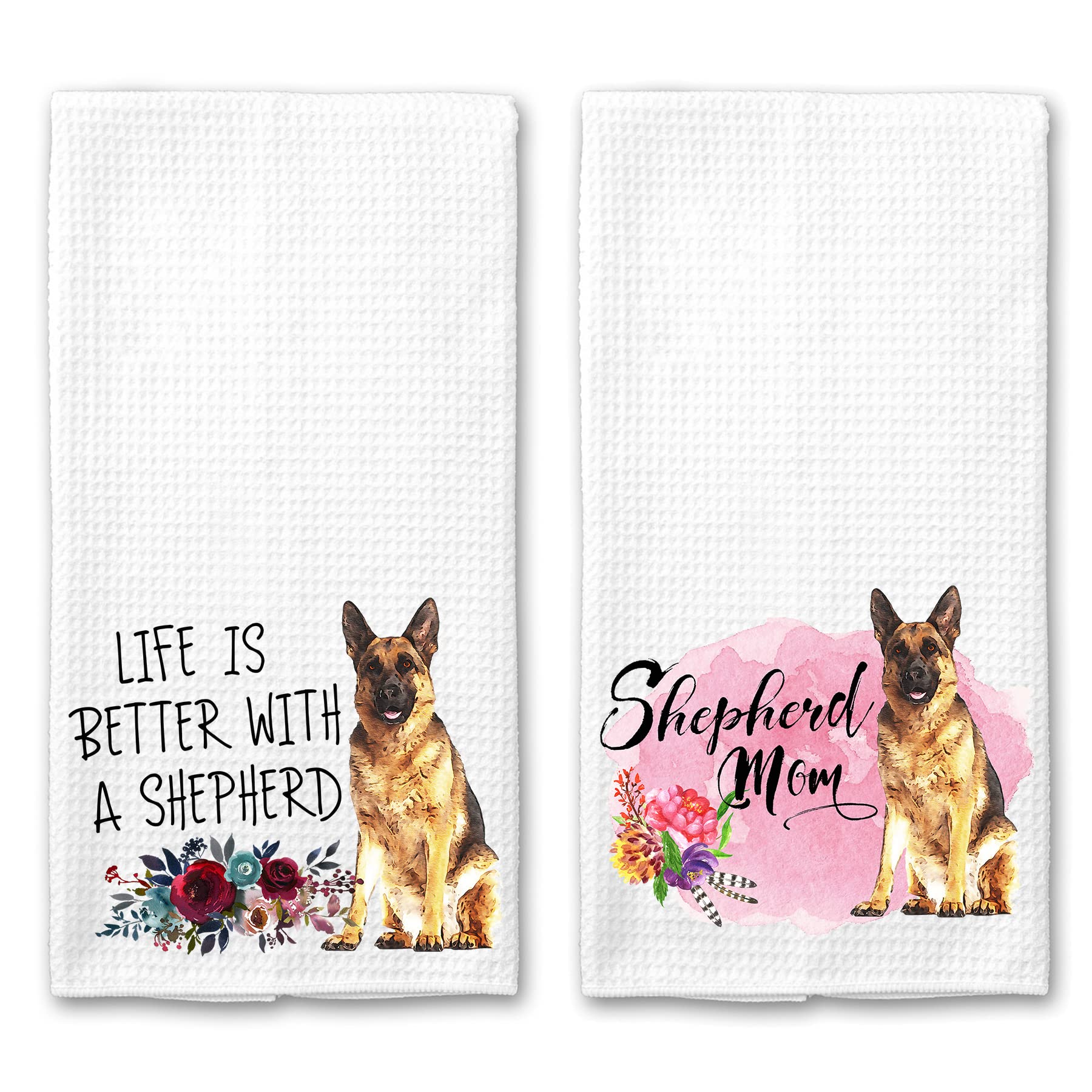 Shepherd Mom and Life is Better with a German Shepherds Microfiber Kitchen Tea Bar Towel Gift for Animal Dog Lover Set of 2