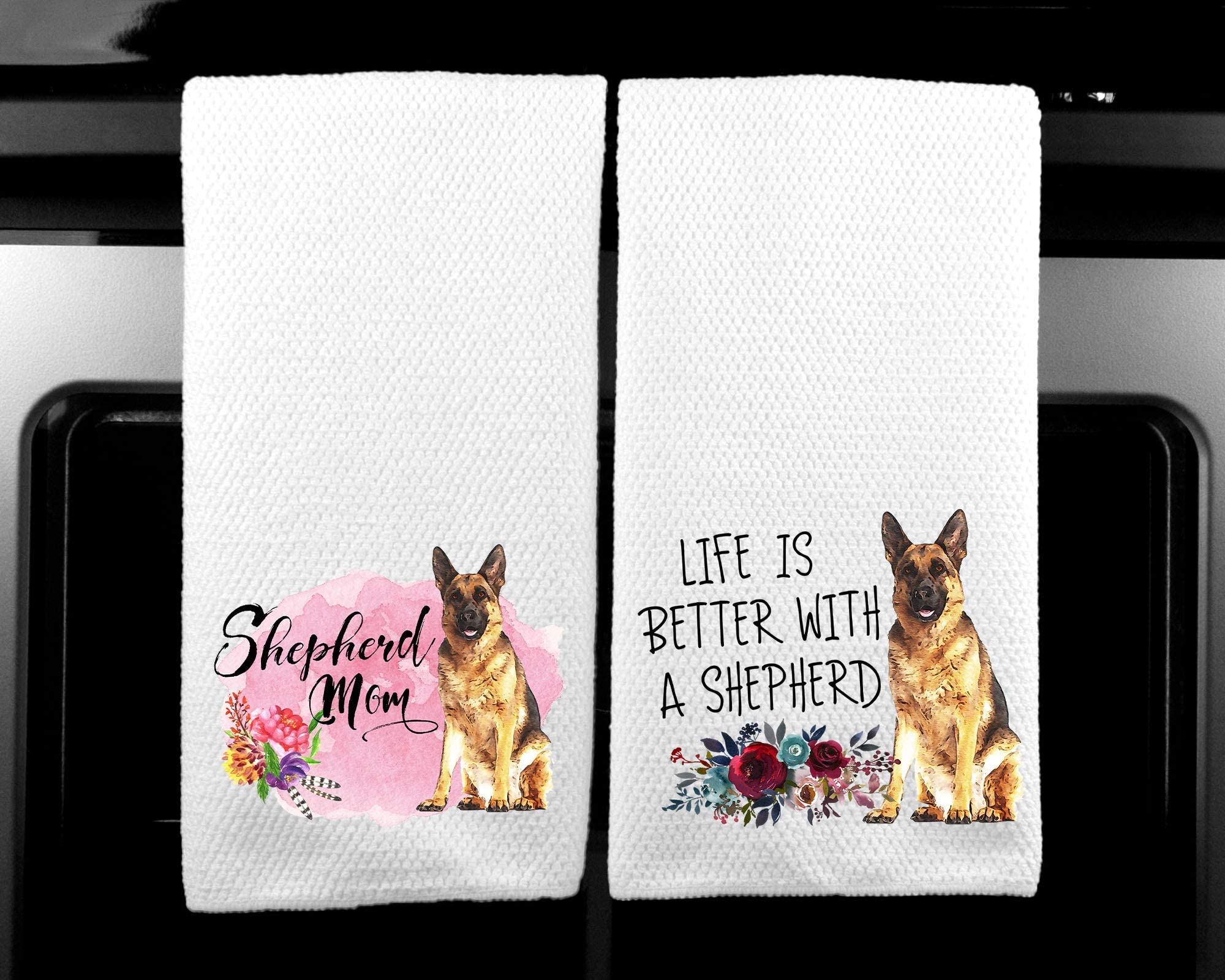 Shepherd Mom and Life is Better with a German Shepherds Microfiber Kitchen Tea Bar Towel Gift for Animal Dog Lover Set of 2