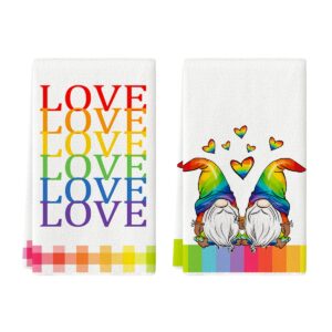 artoid mode love heart gnomes lgbt home kitchen dish towels, 18 x 26 inch ultra absorbent coffee tea bar hand towels bathroom gift for cooking baking set of 2