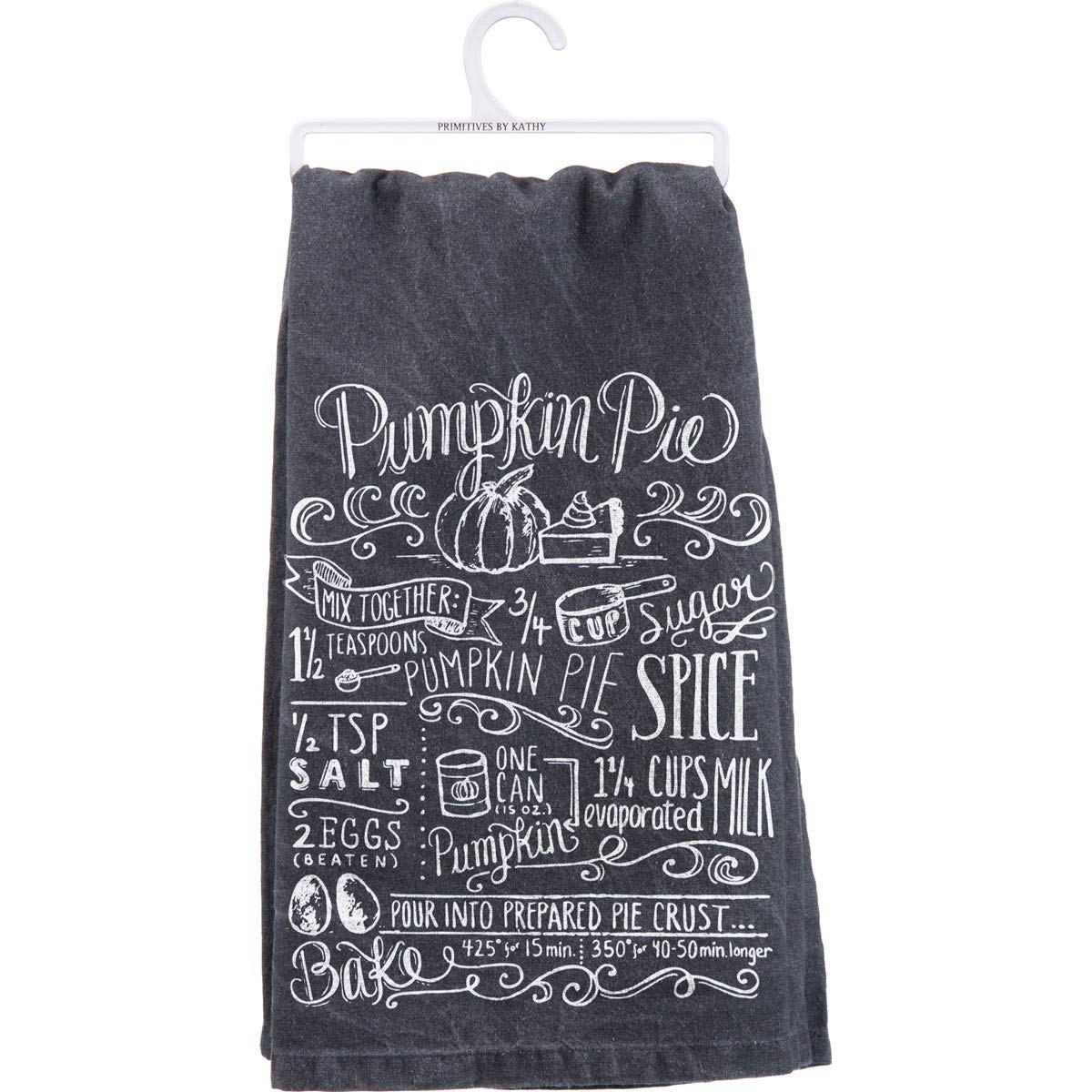 Primitives by Kathy Black and White Hand-Lettered Dish Towel, 28 x 28-Inch, Pumpkin Pie