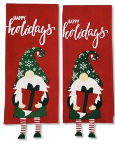 winter christmas gnome kitchen towels set: embroidered fun love you note and cute gnome with feet danglers