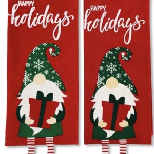 Winter Christmas Gnome Kitchen Towels Set: Embroidered Fun Love You Note and Cute Gnome with Feet Danglers