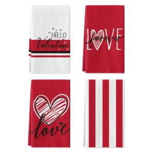artoid mode love forever hearts hello valentine's day kitchen towels dish towels, 18x26 inch anniversary decoration hand towels set of 4