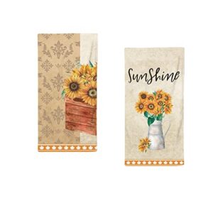 strenflie fall kitchen towels set of 2, yellow floral autumn dish towels holiday tea hand towels housewarming gifts for new home bathroom kitchen