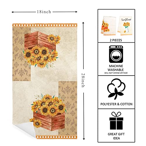 Strenflie Fall Kitchen Towels Set of 2, Yellow Floral Autumn Dish Towels Holiday Tea Hand Towels Housewarming Gifts for New Home Bathroom Kitchen