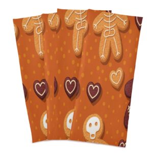 ALAZA Halloween Christmas Gingerbread Men Decorative Kitchen Dish Towels Set of 4,Soft and Absorbent Kitchen Hand Towels Home Cleaning Towels Dishcloths,18 x 28 Inch