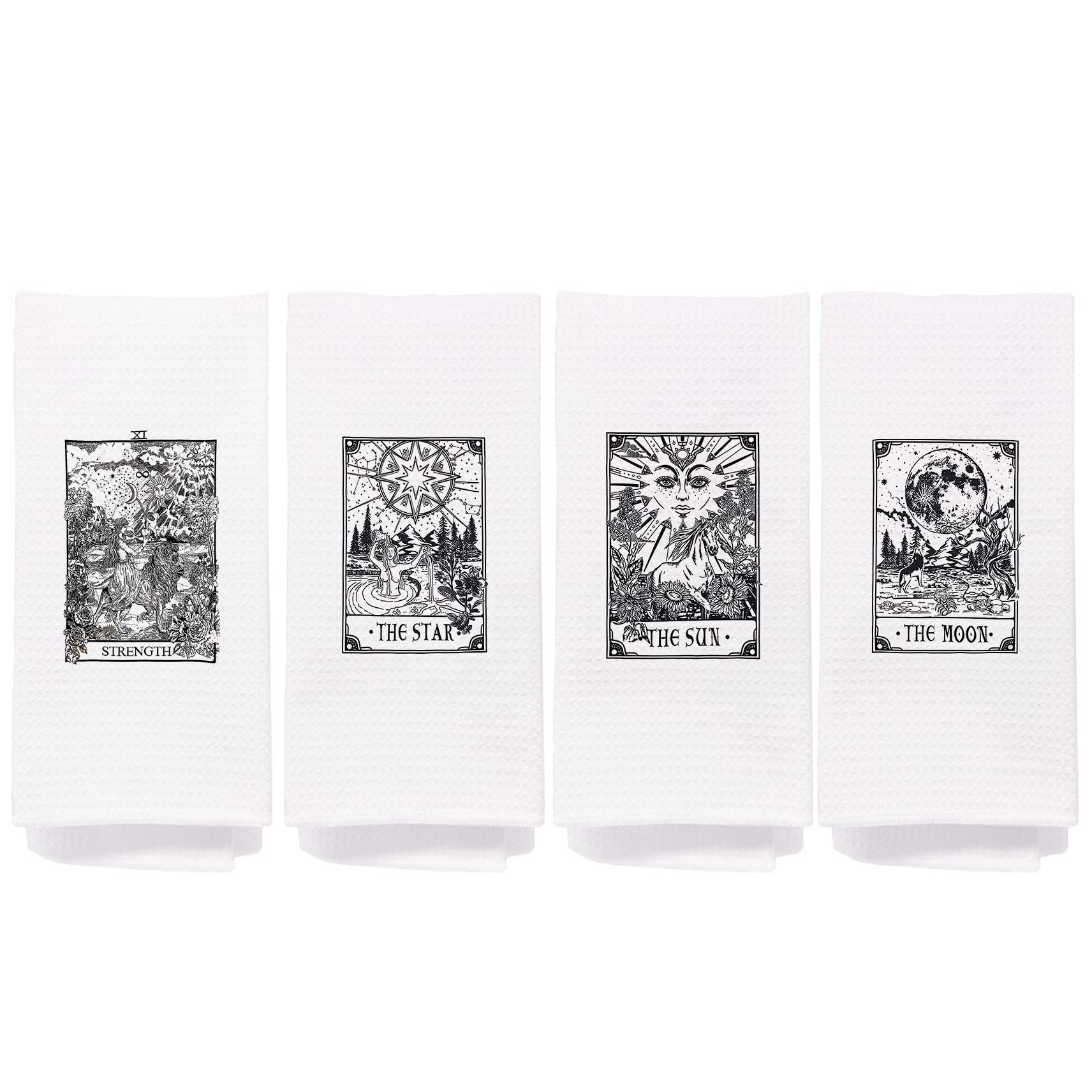 NEGIGA The Sun Moon and Star Strength Tarot Kitchen Towels and Dishcloths Sets 24x16 Inch Set of 4,Tarot Decor Decorative Dish Hand Tea Bath Towels for Kitchen Bathroom,Tarot Card Bath Hand Towels