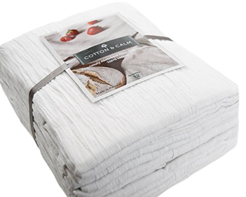 Cotton & Calm Exquisitely Absorbent Flour Sack Dish Towels (12 Pack, 28" x 28"), 100% Cotton White Dish Cloths Kitchen Towels - Crafted for Home, Restaurant, Bar, Hotel Use