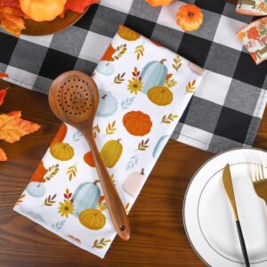 AnyDesign 4 Pack Fall Kitchen Dish Towel Thanksgiving Leaves Pumpkins Tea Towels 18 x 28 Inch Autumn Rustic Vintage Fall Harvest Dishcloth Hand Drying Cloth Towel for Holiday Kitchen Cooking Baking