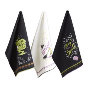 dii witchful thinking collection halloween kitchen décor, dish towel set, 18x28, stay for a spell, 3 piece