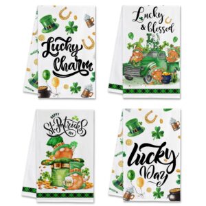 hexagram st patricks day kitchen towels set of 4, happy st patricks day dish towels, gnomes green hat st patricks day decor, hand towels housewarming gifts for new home