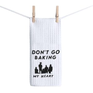 zjxhpo song lyrics inspired kitchen towel dish towel baking gift for housewarming wedding shower (don't go baking)