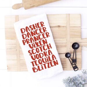 Handmade Funny Dasher Dancer Christmas Drinking Kitchen Towel - Cotton Bar Towel for Kitchen - 28x28 Inch Perfect for Hostess Housewarming Christmas Mother’s Day Birthday (Dasher Dancer Prancer...)