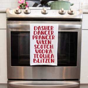 Handmade Funny Dasher Dancer Christmas Drinking Kitchen Towel - Cotton Bar Towel for Kitchen - 28x28 Inch Perfect for Hostess Housewarming Christmas Mother’s Day Birthday (Dasher Dancer Prancer...)