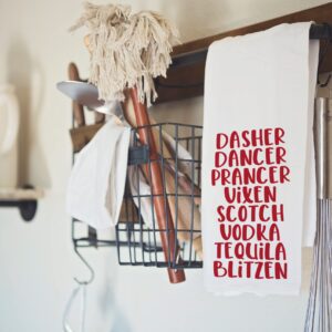 Handmade Funny Dasher Dancer Christmas Drinking Kitchen Towel - Cotton Bar Towel for Kitchen - 28x28 Inch Perfect for Hostess Housewarming Christmas Mother’s Day Birthday (Dasher Dancer Prancer...)