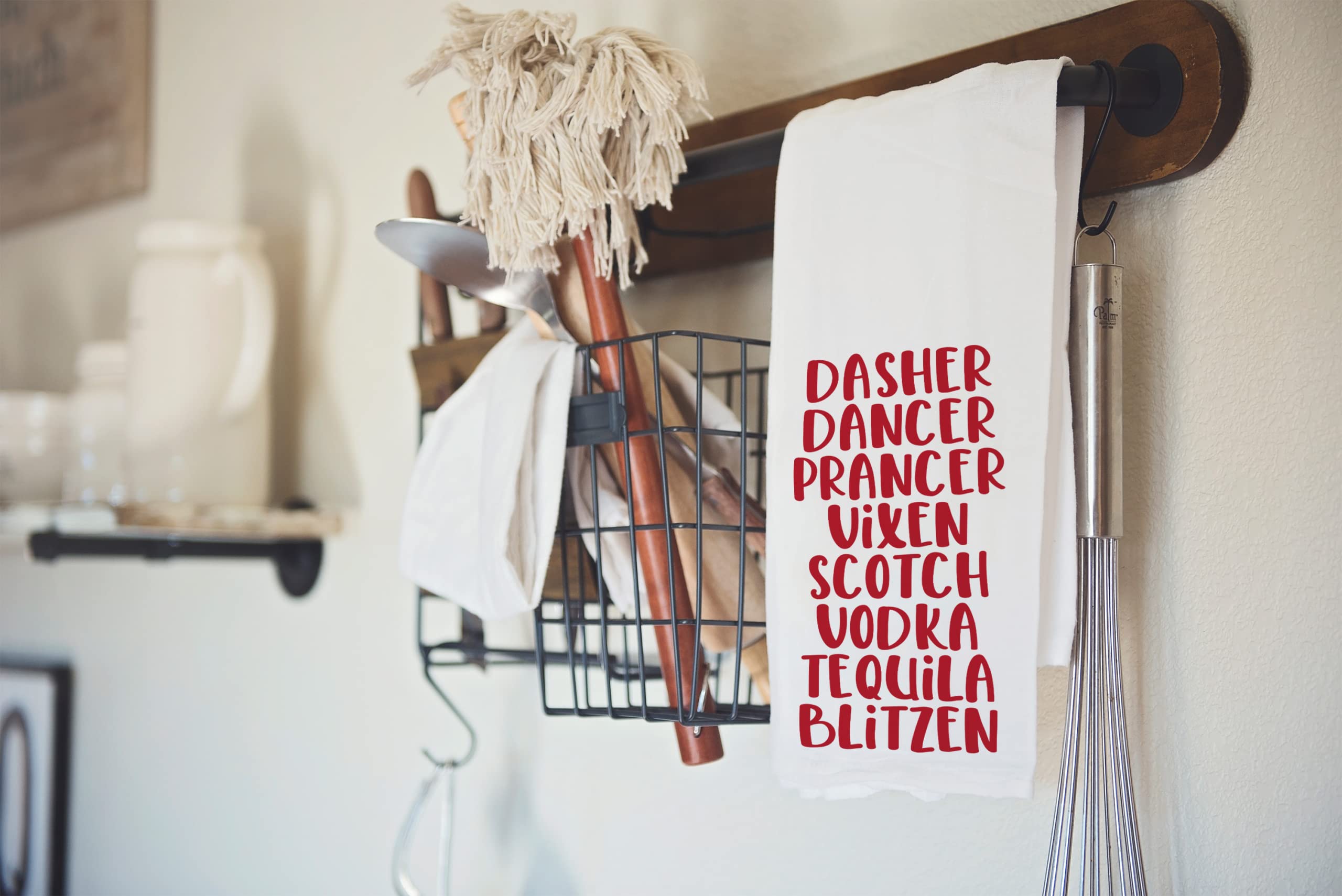 Handmade Funny Dasher Dancer Christmas Drinking Kitchen Towel - Cotton Bar Towel for Kitchen - 28x28 Inch Perfect for Hostess Housewarming Christmas Mother’s Day Birthday (Dasher Dancer Prancer...)