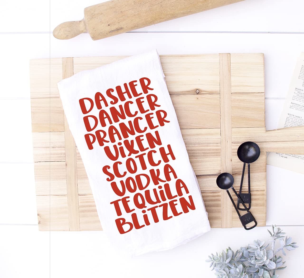 Handmade Funny Dasher Dancer Christmas Drinking Kitchen Towel - Cotton Bar Towel for Kitchen - 28x28 Inch Perfect for Hostess Housewarming Christmas Mother’s Day Birthday (Dasher Dancer Prancer...)