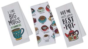 coffee theme kitchen towels | set of 3 cotton decorative towels with coffee cup, pot, mug print for dish and hand drying | 18 inch x 28 inch
