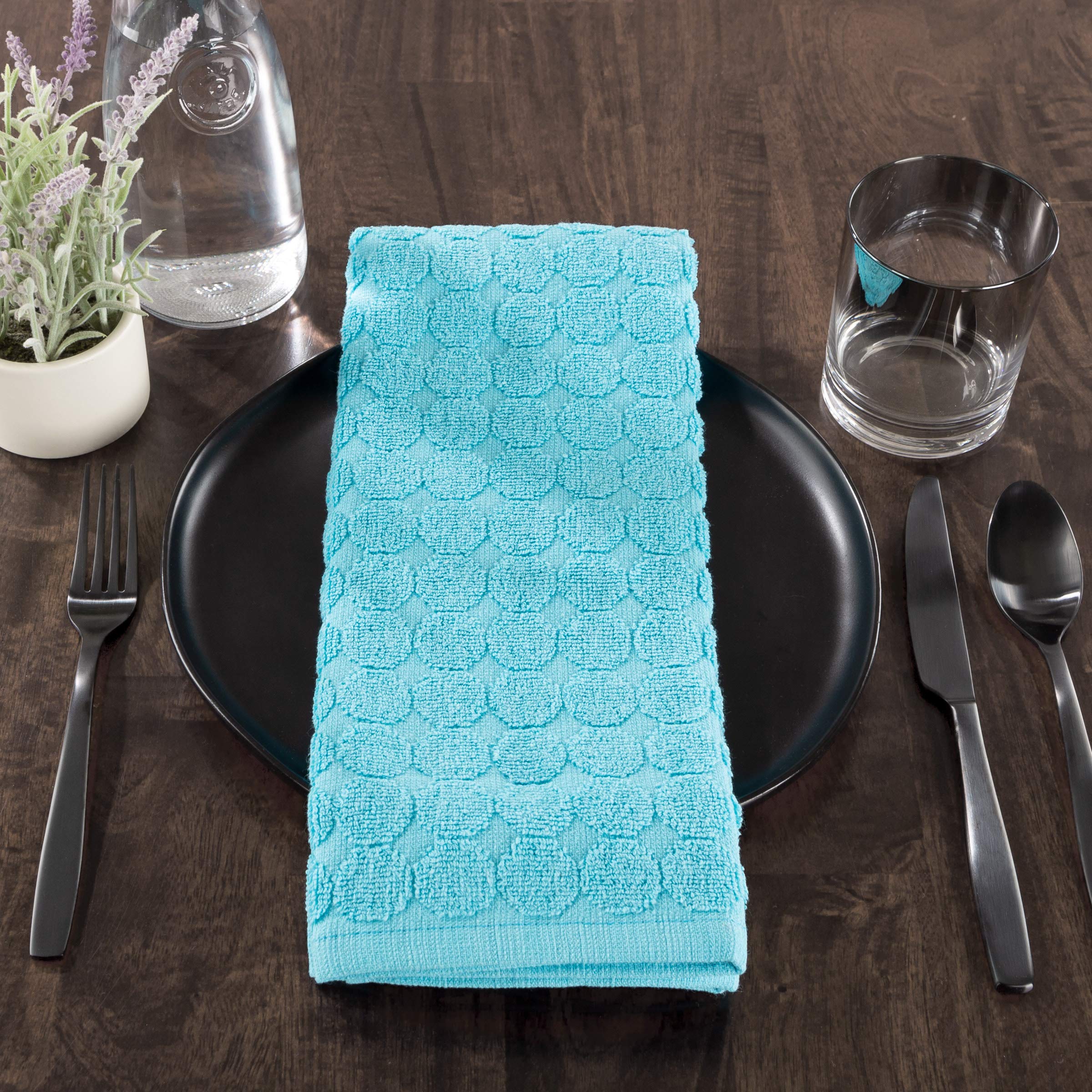 Bedford Home Set of 8 Kitchen 16”x28”-Absorbent 100% Cotton Hand Towel-Modern Circle Pattern Weave in 4 Solid Colors-Dishtowels for Drying by Lavish Home, Multiple