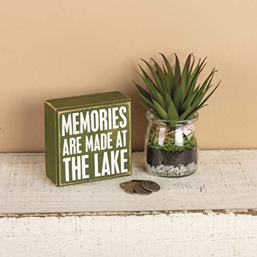 Primitives by Kathy 21111 Olive Green Box Sign, Memories are Made at The Lake