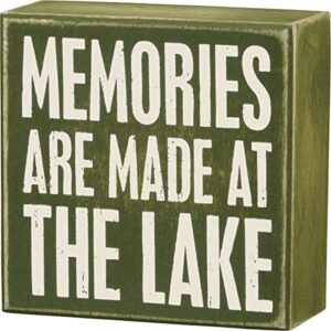 primitives by kathy 21111 olive green box sign, memories are made at the lake