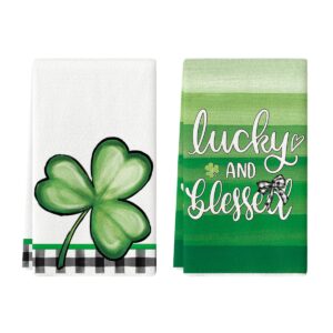artoid mode green lucky and blessed clover shamrock st. patrick's day kitchen towels dish towels, 18x26 inch seasonal decoration hand towels set of 2