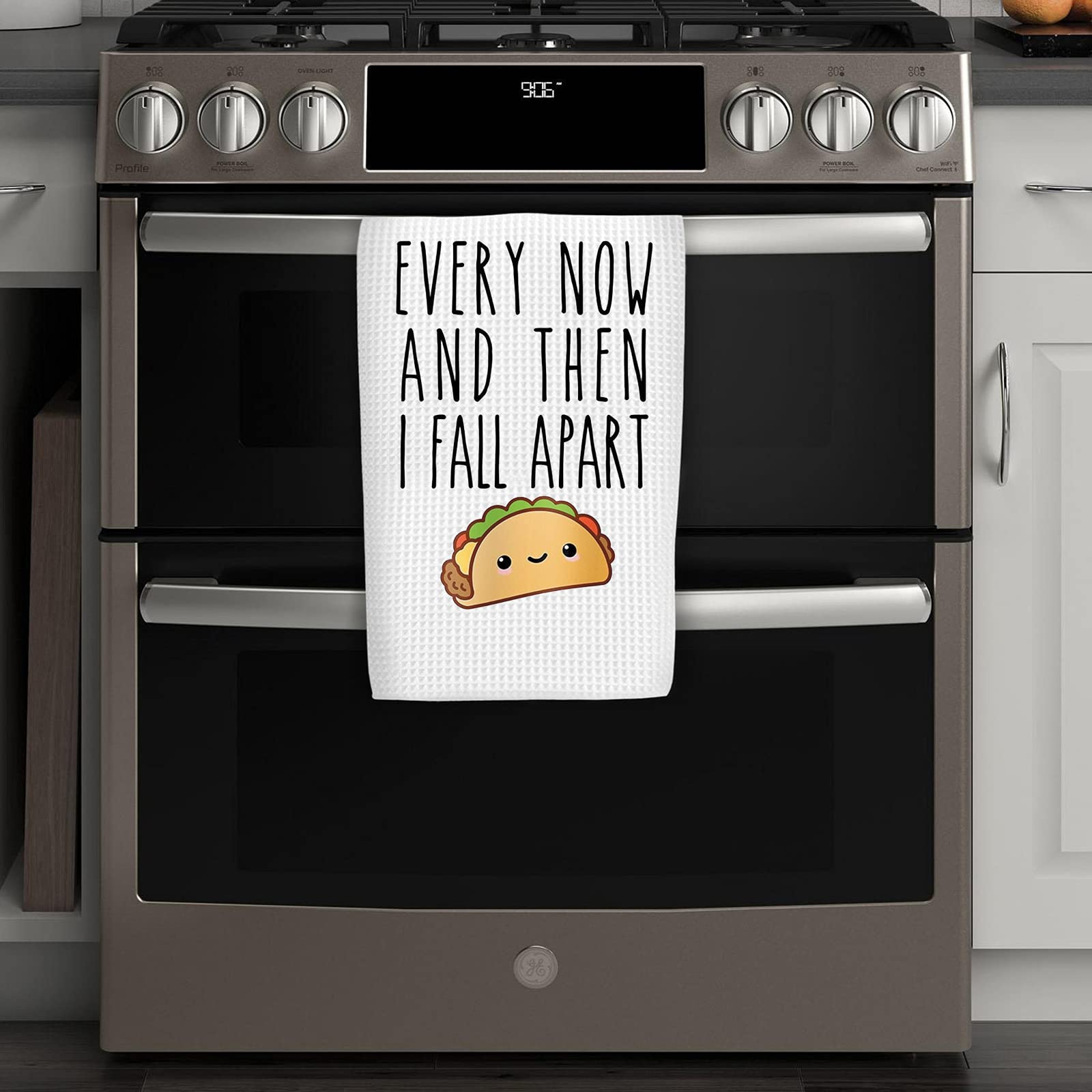 Funny Taco Lover Gift Every Now and Then I Fall Apart Taco Joke Waffle Weave Dish Towel Sweet Housewarming Gift (I Fall Apart)