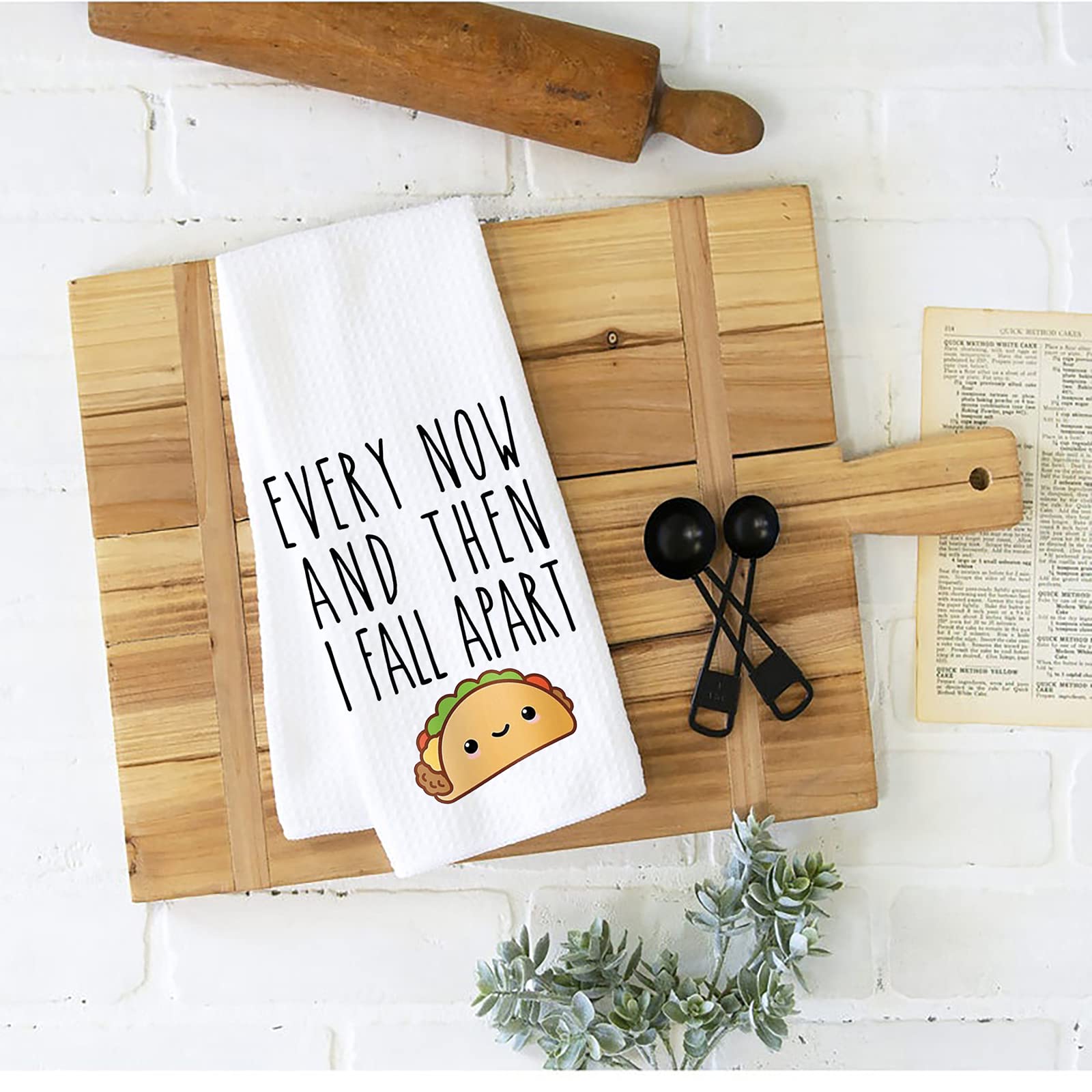 Funny Taco Lover Gift Every Now and Then I Fall Apart Taco Joke Waffle Weave Dish Towel Sweet Housewarming Gift (I Fall Apart)