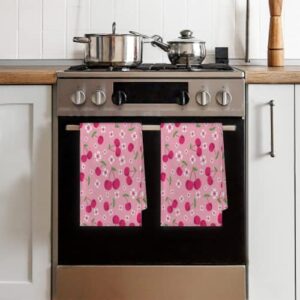 Flower Cherry Blossom Kitchen Towels and Dishcloths Set of 4-17.7" x 28.3" Absorbent Dish Towels with Hanging Loop Hand Towel for Farmhouse Bar Towels & Tea Towels