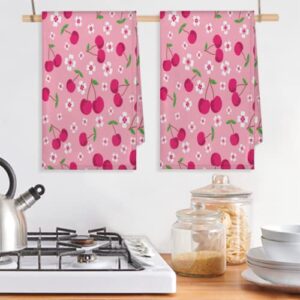 Flower Cherry Blossom Kitchen Towels and Dishcloths Set of 4-17.7" x 28.3" Absorbent Dish Towels with Hanging Loop Hand Towel for Farmhouse Bar Towels & Tea Towels