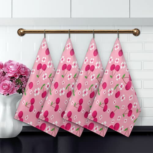 Flower Cherry Blossom Kitchen Towels and Dishcloths Set of 4-17.7" x 28.3" Absorbent Dish Towels with Hanging Loop Hand Towel for Farmhouse Bar Towels & Tea Towels