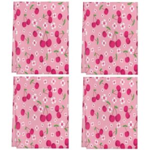 Flower Cherry Blossom Kitchen Towels and Dishcloths Set of 4-17.7" x 28.3" Absorbent Dish Towels with Hanging Loop Hand Towel for Farmhouse Bar Towels & Tea Towels