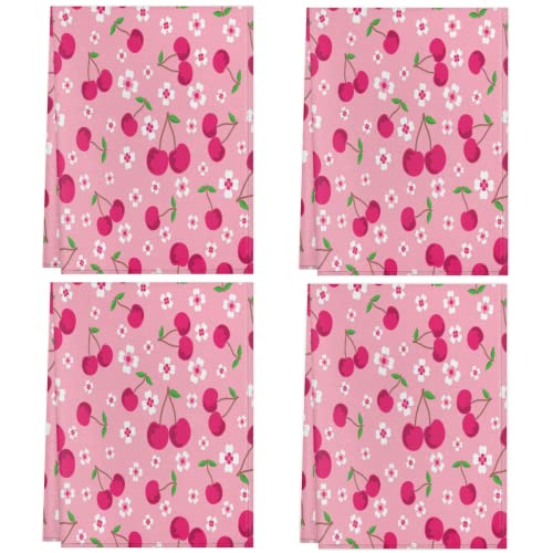 Flower Cherry Blossom Kitchen Towels and Dishcloths Set of 4-17.7" x 28.3" Absorbent Dish Towels with Hanging Loop Hand Towel for Farmhouse Bar Towels & Tea Towels