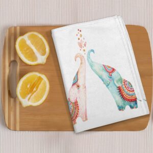 Funny Animal Elephant Kitchen Towels and Dishcloths Set of 4-17.7" x 28.3" Absorbent Dish Towels with Hanging Loop Hand Towel for Farmhouse Bar Towels & Tea Towels