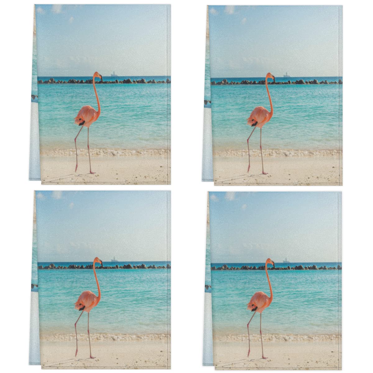 Flamingo Beach Kitchen Towels and Dishcloths Set of 4-17.7" x 28.3" Absorbent Dish Towels with Hanging Loop Hand Towel for Farmhouse Bar Towels & Tea Towels