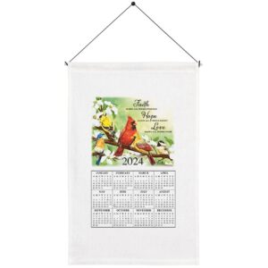 faith, hope, love calendar towel with dowel and hanging cord, 100% cotton