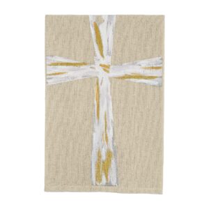 mud pie faith christmas painted towel, cross, 21" x 14"