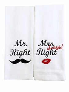 unik occasions mr right & mrs always right kitchen towels - set of 2