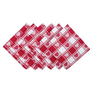 dii valentine's day collection, napkin set, 20x20, checkered heart, 6 piece