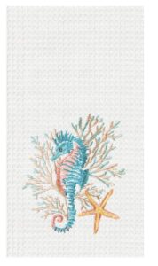 c&f home seahorse & coral waffle weave kitchen towel 18 inches x 27 inches