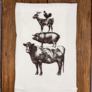 Farmhouse Tea Towel | Stacked Farm Animals | Cow Pig Goat Rooster | Kitchen Dish Towel Gift