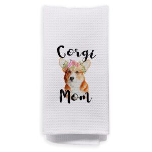 negiga corgi mom dish cloths towels 24x16 inch,cute corgi decor decorative dish hand towels for dorm kitchen,corgi lover gifts for women,corgi owners gifts,housewarming gifts