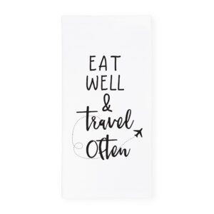 the cotton & canvas co. eat well travel often soft and absorbent kitchen tea towel, flour sack towel and dish cloth