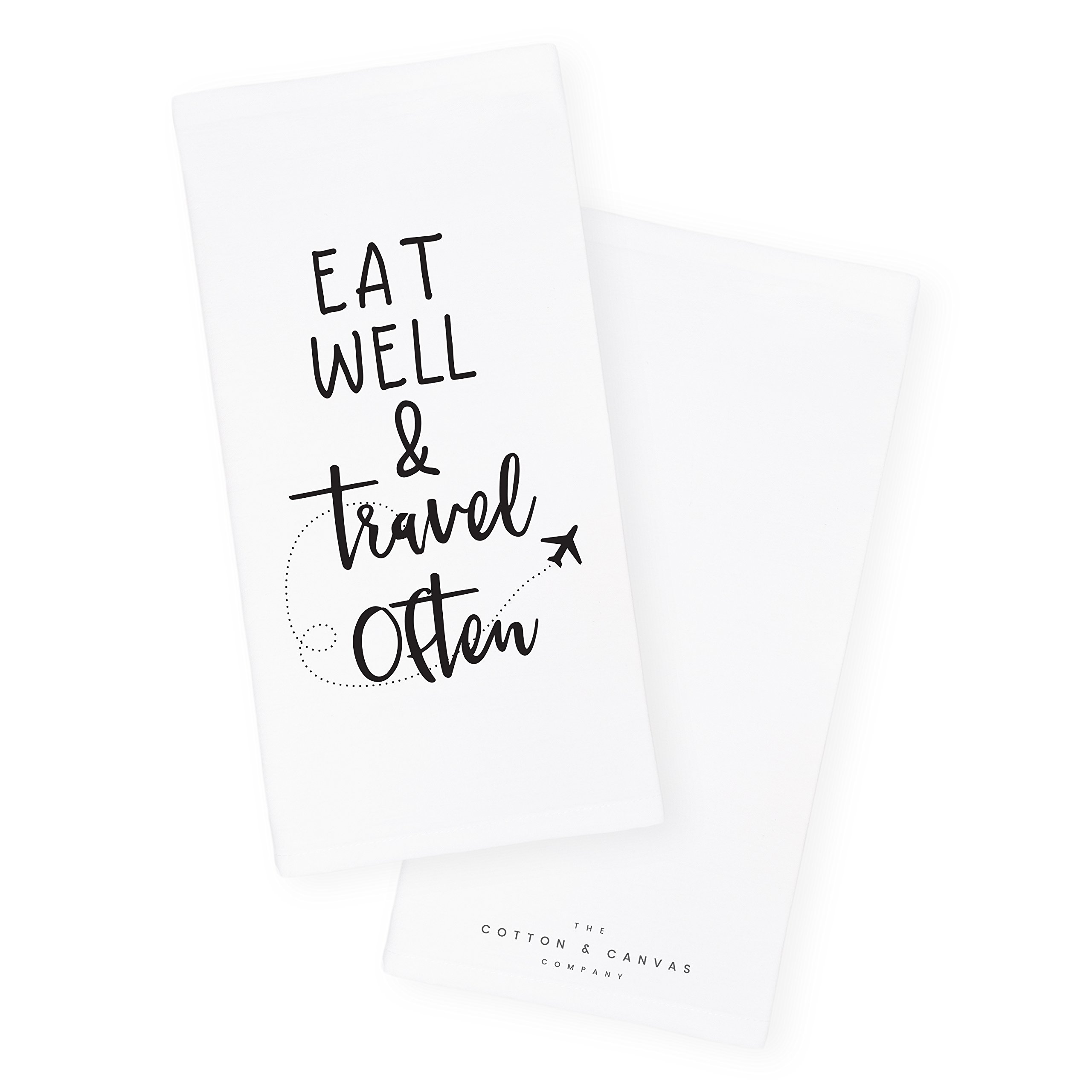 The Cotton & Canvas Co. Eat Well Travel Often Soft and Absorbent Kitchen Tea Towel, Flour Sack Towel and Dish Cloth