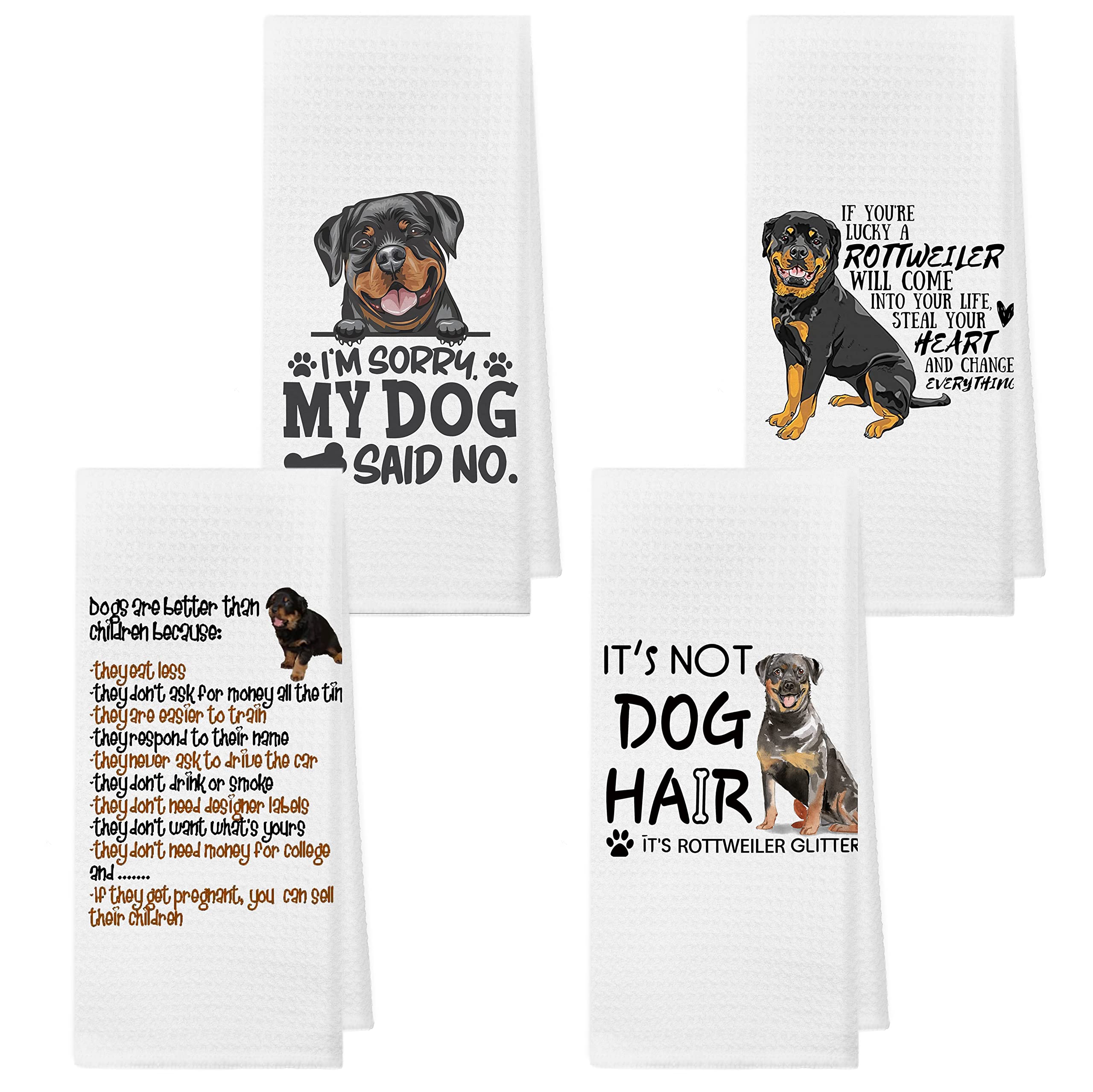 Funny Rottweiler Dog Absorbent Kitchen Towels And Dishcloths 16×24 Inches Set Of 4,Cute Rottweiler Lovers Gifts Hand Towel Dish Towel Tea Towel For Kitchen Bathroom Decor,Rottweiler Owners Gifts