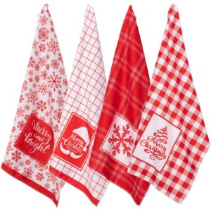 whaline christmas kitchen towel red white plaid dish towel snowflake xmas tree soft dishcloth large size decorative holiday cloth towel for christmas home kitchen coking baking, 4 designs, 28 x 18