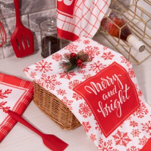 Whaline Christmas Kitchen Towel Red White Plaid Dish Towel Snowflake Xmas Tree Soft Dishcloth Large Size Decorative Holiday Cloth Towel for Christmas Home Kitchen Coking Baking, 4 Designs, 28 x 18