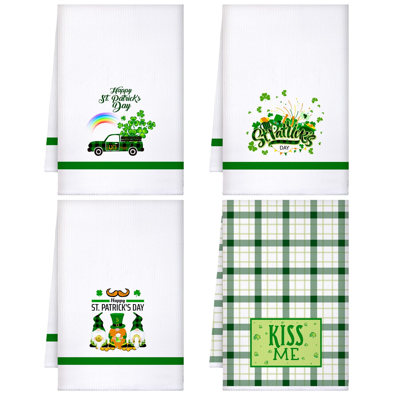 4 Pieces St Patrick's Day Dish Towel Kitchen Towel Ultra Absorbent Fast Drying Cloth Decorative St Patrick's Day Gnomes Tea Towels Decorative Dishcloths for Kitchen Bathroom Home Supplies,16 x 24 Inch