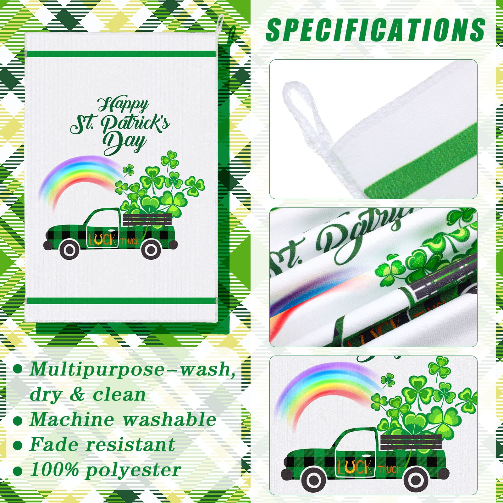 4 Pieces St Patrick's Day Dish Towel Kitchen Towel Ultra Absorbent Fast Drying Cloth Decorative St Patrick's Day Gnomes Tea Towels Decorative Dishcloths for Kitchen Bathroom Home Supplies,16 x 24 Inch