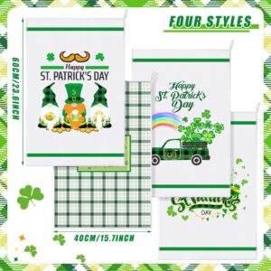 4 Pieces St Patrick's Day Dish Towel Kitchen Towel Ultra Absorbent Fast Drying Cloth Decorative St Patrick's Day Gnomes Tea Towels Decorative Dishcloths for Kitchen Bathroom Home Supplies,16 x 24 Inch